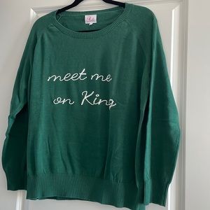 Charleston local custom made boutique embroidered sweater Meet Me on King size L